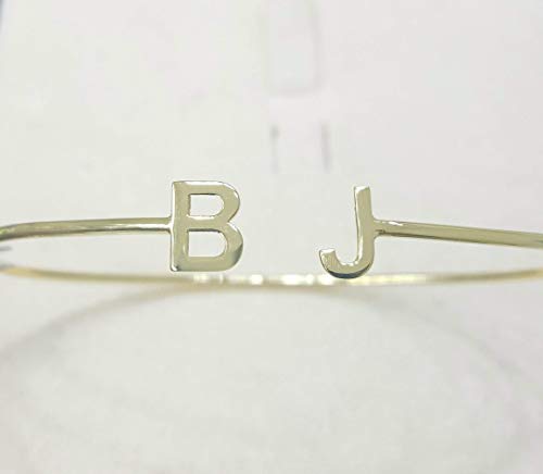 14k Solid Gold or Sterling Silver Letter Bangle, Gold Letter Cuff, Personalized initial Bangle Cuff Bracelet, Letter Bangle Silver Letter Bracelet, Great gift For Her, Kids initials, Jewee Diamond