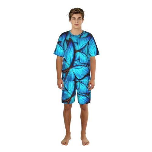 Pyjama court homme bleu à motif papillon idéal pour des moments de détente estivale