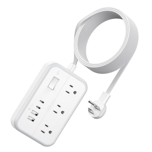 Extension Cord 15 ft, Power Strip with 6 Outlets 4 USB Charger(2 USB C Port), Flat Plug Outlet Extender Long Cord, Protection for Indoor, Home, Office Supplies, Dorm Room Essentials
