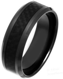 Wedding Rings for Him and Her - 8mm Tungsten Band Black Ceramic with Black Carbon Fiber Inlay - Couple Rings Set - Wedding Bands for Couples - Wedding Band Sets for Couples