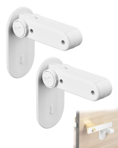BNREOZA 2 Pcs Blocco per bambini,nessuna foratura richiesta,sicurezza della porta per bambini,blocco multifunzionale autoadesivo della maniglia della porta,blocco riutilizzabile del cassetto,bianco