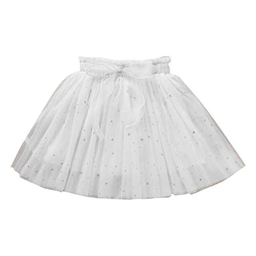 RNTOP Baby Girls Layered Tutu Skirt Toddler Girls Paillette Tulle Tutus Soft Fluffy Princess Skirts Dance (White, 4-5 Years)