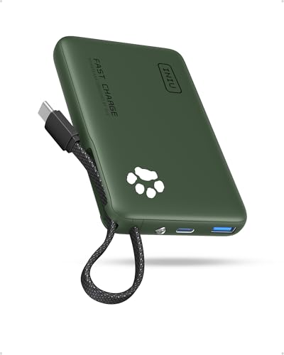 Image of INIU 45W Fast Charging Tablet Portable Charger, Smaller 10000mAh Power Bank | Flight-Safe, Built-in USB C Cable, Flashlight, Battery Phone Pack for Tablet, iPad, iPhone 17 16, Samsung S26 etc, Green