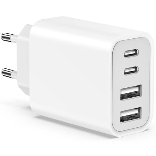 Chargeur USB C, 45W Prise USB Rapide pour iPhone 17 16 15 14 13 12 11 Plus Pro Max Air Samsung Chargeur 4-Port Multiple Charge usb avec PD et QC3.0 Type C Secteur Mural Alimentation Adaptateur Romalux