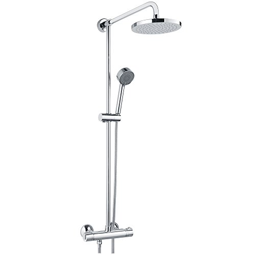 Preisvergleich Produktbild Sanifri 470010316 Duschsystem, Brausethermostat, Metallschlauch 1500mm, Keramikumsteller, Regenbrause rund 200mm, Handbrause Atlanta, chrom, Made in Germany