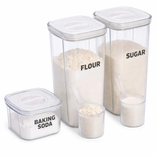 Gzsekken Airtight Storage Containers Set for Flour, Sugar & Baking Supplies - 3PCS BPA-Free Plastic Canisters with Spin Lock Lids