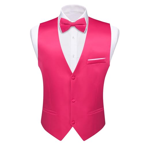 Image of Barry.Wang Mens Suit Vest Bow Tie Set 4PCS Formal V-neck Slim Fit Casual Solid Color Waistcoat Wedding Party Tuxedo