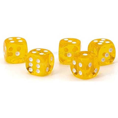 16mm D6 Dice yellow transparent / white - Made in Germany! - 5 Pcs Cover