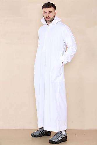Mens Hooded Thobe Hood Jubba Nehru Stand Collar Islamic Clothing Muslim Kaftan Robe Saudi Slim Regular Fit4