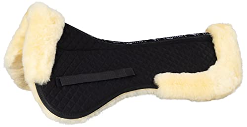 Equinate echt Lammfell Sattelkissen Spinefriend mit Wirbelsäulenfreiheit, Sattelpad L - Schwarz-Natur für Pferd, Sattel 17,5 18