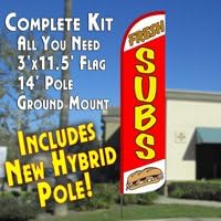 Fresh Subs (White/Red) Windless Feather Banner Flag Kit (Flag, Pole, & Ground Mt)