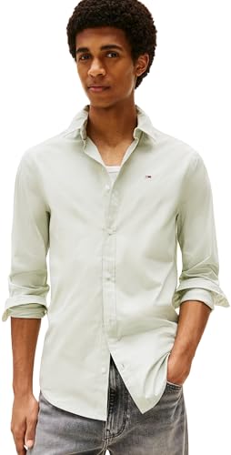 Tommy Jeans Camisa Hombre TJM Original de Manga Larga, Verde (Misty Sage), XS