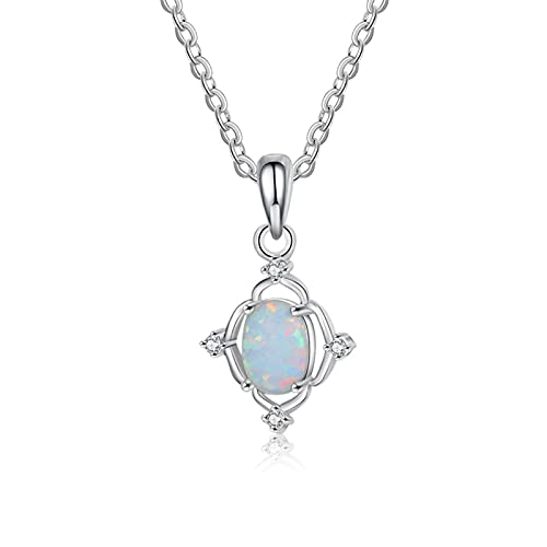 Chaîne en Argent Sterling 925 pour Femmes Colliers de Pierre d'opale Ovale Claire Zircon YCQYM