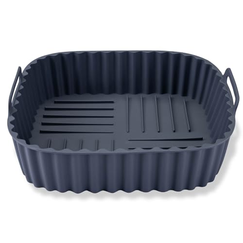 Fackelmann Silikonform für Heißluftfritteuse – 19 cm, Eckig, Aschgrau, für knusprige Gerichte ohne Anhaften, Spülmaschinengeeignet