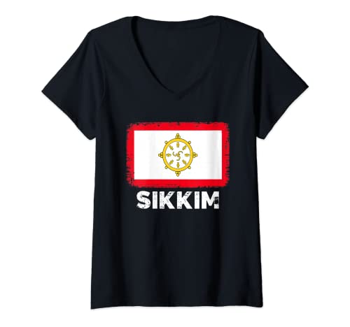 Damen Sikkim-Leute Vintage Sikkim-Flagge T-Shirt Cover