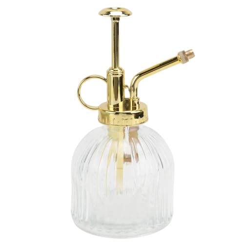 Yardwe 1 Stücke Glas Gießkanne-Vintage Stil Glaspflanze Sprühflasche Kleine Gießkanne Indoor für Sukkulenten Zimmerpflanze Sprühflasche für Garten Pflanzen Reinigung (Transparent + Golden)