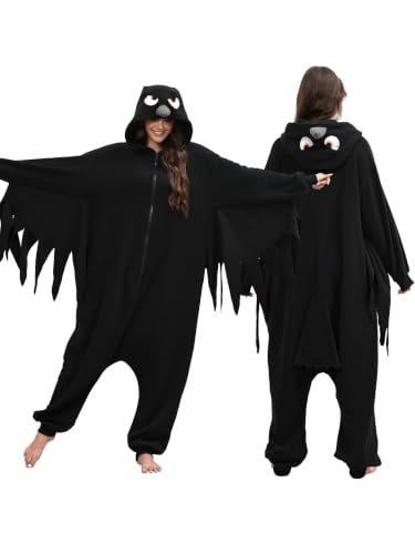 Raven Costume Women Men Bird Costume Crow Costume Raven Onesie Halloween XL