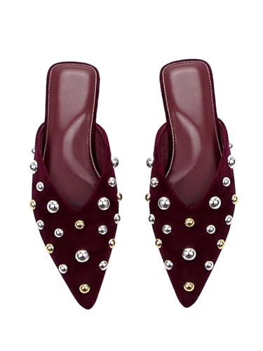 Verdusa Women's Studded Pointed Toe Flat Shoes Leather Slip On Party Dressy Shoes