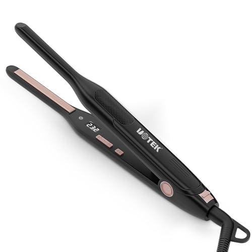 UOTEK Pencil Hair Straightener 0.3 Inch Small Flat Iron for Short Hair Digital Display Mini Ceramic Ionic Salon Hair Straightener Flat Iron for Men & Woman