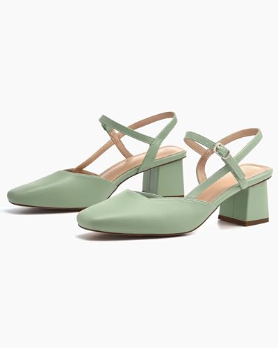 Rilista Women's Slingback Chunky Low Heels Closed Square Toe Heel Wedding Party Dress Pumps Shoes4