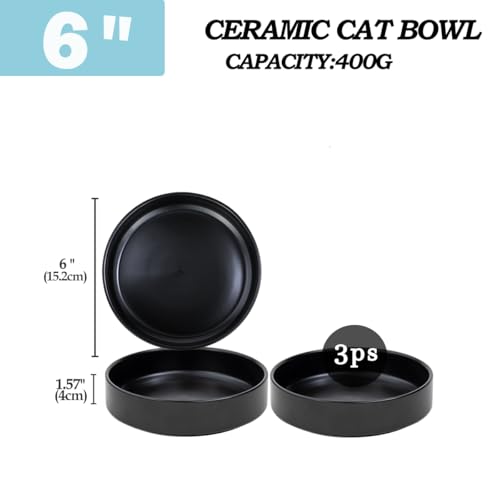 Katzennapf Keramik,3-teiliges Set Futternapf Katze,Der endgültige Katzennapf für Katzen und Welpen 15 * 4cm (Schwarz)