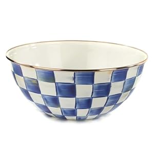 MACKENZIE-CHILDS Royal Check Enamel Everyday Bowl, LargeServing Bowl for Cereal, Soup, Fruit, or Salad