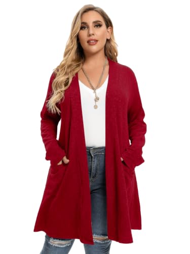 Image of LARACE Open Front Knit Plus Size Cardigan Sweaters for Women with Pockets