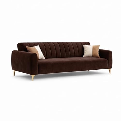 Image of Habibi Rich Velvet Suede 3+2 Seater Sofa Set | Spacious Soft Touch Comfort Seating | 5 Person Seating | Modern Living Room Sofa Set (Dark Brown)