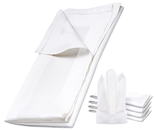 Damast Tischdecke Größe wählbar - Serviette Gastro Edition Weiss 6 x Serviette 50 x 50 cm mit Atlaskante Mundserviette aus 100% Baumwolle Cover