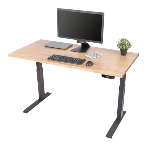 Image of Stand Up Desk Store Solid Wood Top Electric Adjustable Height Standing Desk with Programmable Memory (Charcoal Frame /Natural Birch Top, 60 inch Wide)