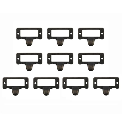 SENRISE 10 Packs Antique Card Catalog Drawer Pulls, Zinc Alloy Label Frame Drawer Knobs, Pull Handles, for Cabinet, Cupboard, Toolbox (Bronze)
