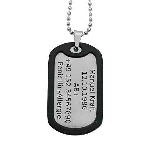 Generisch Dog Tag Personalisiert – Erkennungsmarke Edelstahl – Matt Kette Mit Namen – Gravur – Personalisierte Kette Herren – Militär Geschenke – 2 Mm Dick – Gravur – Set Mit Clip Und Gummi-Silencer
