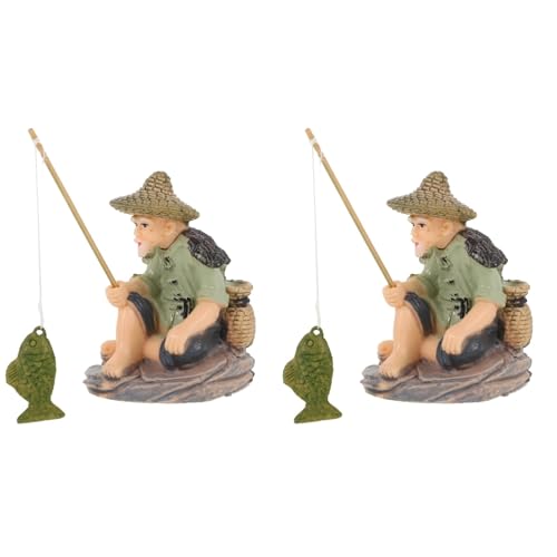 BESPORTBLE Miniature Fisherman Figurine, 2pcs Sitting Fishing Figurines Feng Shui Figurine Chinese Elder Statue Mini Fisherman Statue for Fish Tank Pot Garden Home Aquarium Decor