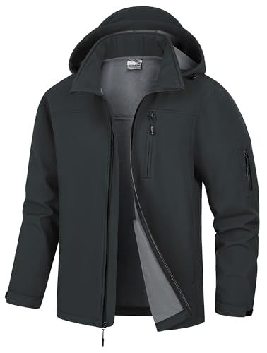 Men's Soft Shell Jacket Waterproof Military Tactical Coat Winter Fleece Lined Rain Jacket with Detachable Hood