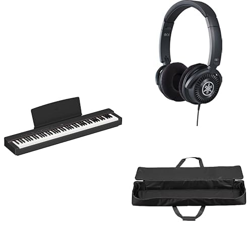 Yamaha Piano digital P-145 con 88 teclas compactas graduadas, incluye auriculares HPH-150 y funda para piano SC-KB851