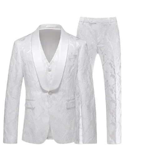 Men's 3-Piece Floral Jacquard Suit Set Wedding Prom Tuxedo with Jacket, Vest & Pants4