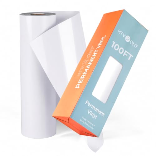 HTVRONT White Permanent Vinyl, 12" x 100 FT Glossy Adhesive Vinyl Roll