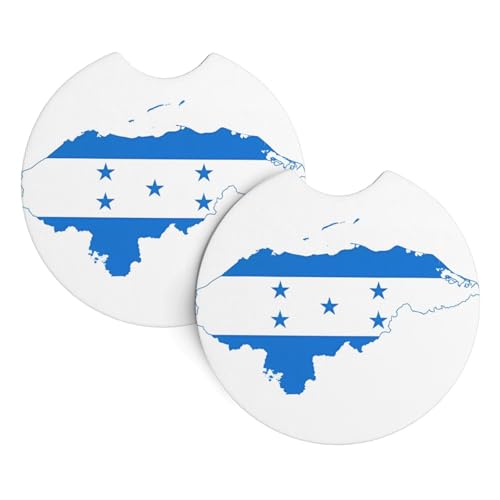 Lot de 2 sous-verres de voiture à motif drapeau du Honduras - 6,9 cm de diamètre - Décoration d'intérieur