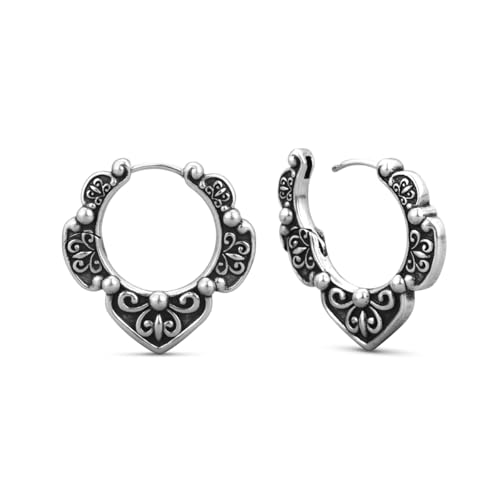 PUNKYOUTH Gothic Hoop Earrings 18G 1mm Floral Scroll Carved Vintage Dark Romantic Alternative Aesthetic Piercing Jewelry For Men Women Huggie Dangle Retro Statement Everyday Wear Accessories