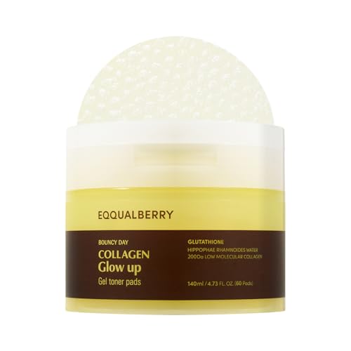 EQUALBERRY Collagen Glow Up Gel Toner Pads, 60 Pads, 140ml, Hydrating and Brightening Korean Skincare