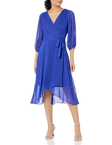 Image of DKNY Women's Half Balloon Sleeve Faux Wrap Midi Dress