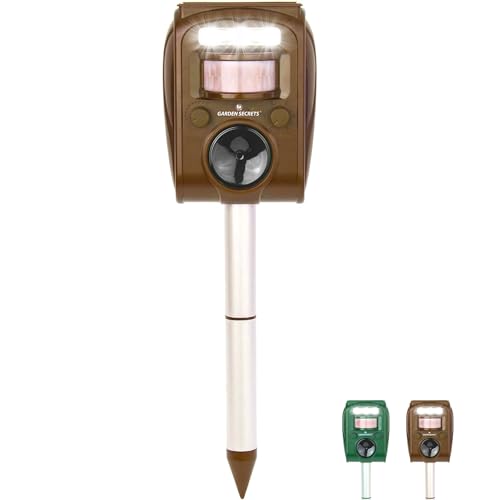GARDEN SECRETS Solar Animal Repellent. Ultrasonic Outdoor Animal Repeller, Deer Repellent Raccoon Repellent Skunk Repellent Cat Rat Dog and Mice Deterrent Away.