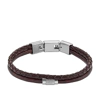 Fossil Men's Machine Knurled Texture Leather Multi-Strand Bracelet, JF04702040, Brown, One Size