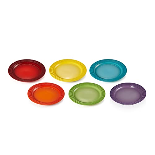 Le Creuset Stoneware Set of 6 Side Plates, 22 cm, Rainbow, 79285228359006