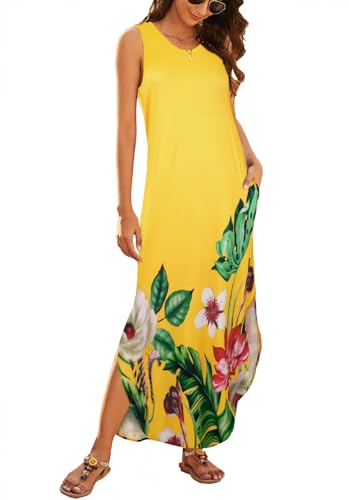 Image of Hount Women's Casual Summer Sleeveless Dress Loose Split Maxi Dresses with Pockets