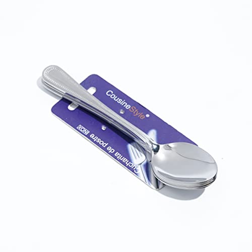 COUSINE STYLE - Cucharita De Postre 6 Piezas 15,3*3,3 cm. Acero Inoxidable. 128 gr. Juego de cucharillas postre para uso en mesa. Mango monobloque y Aptos para lavavajillas Cover