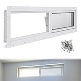 Kathfly 1 Pack Basement Home Window 36' x 8' Mini Basement Windows Replacement with Glass Block Screen and Screws for Home Sheds Barns