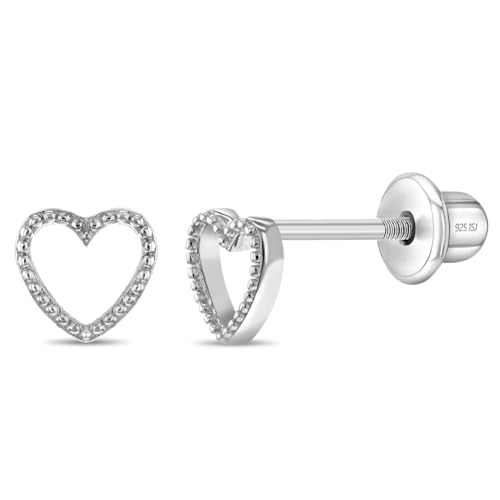 925 Sterling Silver Babies & Toddlers Tiny Open Heart Screw Back Earrings - Adorable Heart Stud Earrings For Little Girls - Hypoallergenic Safe and Secure Screw Backs For Daily Wear
