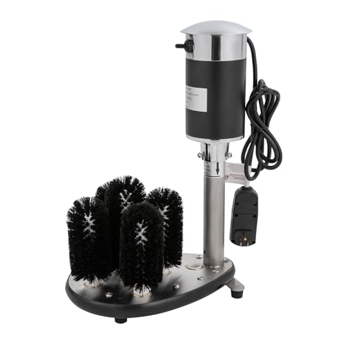 Electric Bar Glass Washer, Upright 5-Brush Glass Washer Wine Glass Cleaning Machine Perfect for Bars and Cafes (Silver)