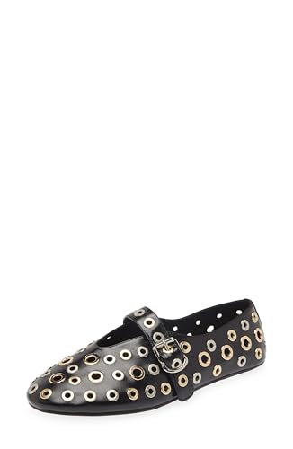 Jeffrey Campbell Holed Black Gold Silver Fashion Slip On Flat Mary Jane Flat Shoes (Black Gold Silver, 9)